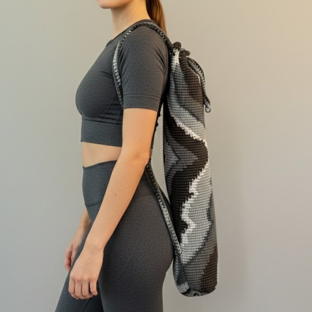 Crocheted Gray Yoga Mat Bag Includes Mat